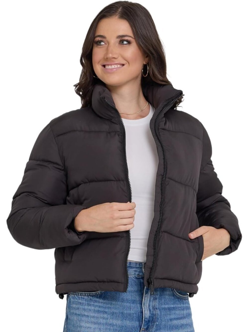 Women's Cropped Puffer Jacket Warm Trendy Winter Coats Winter Jackets Black